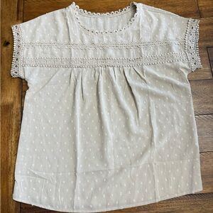 Girls Cream Eyelet Crochet Trim Top